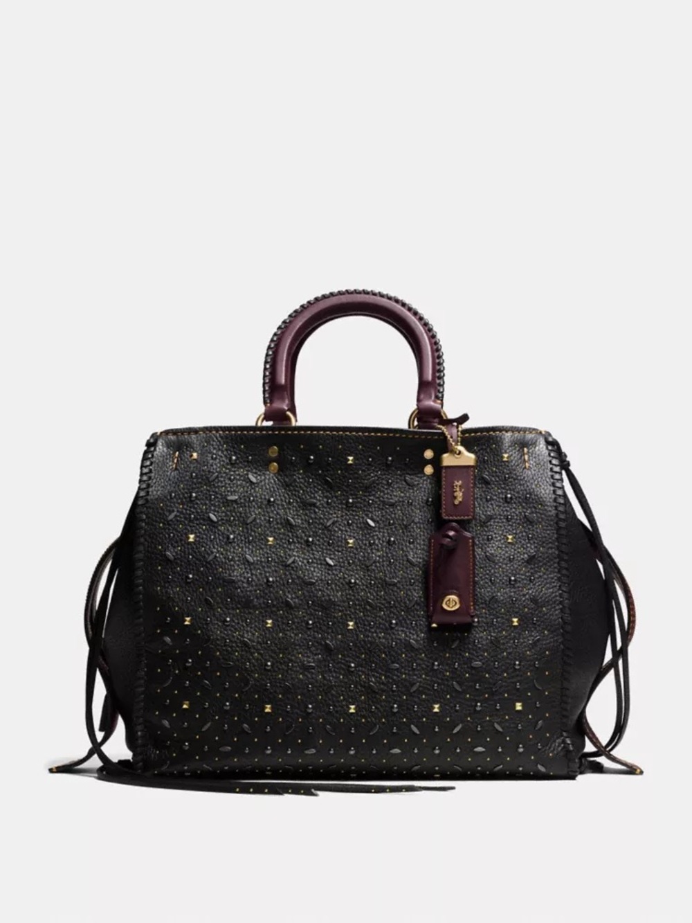 Rare Coach Leather Rogue 36 Bag w/ Rivets and Tassels call outs in photos